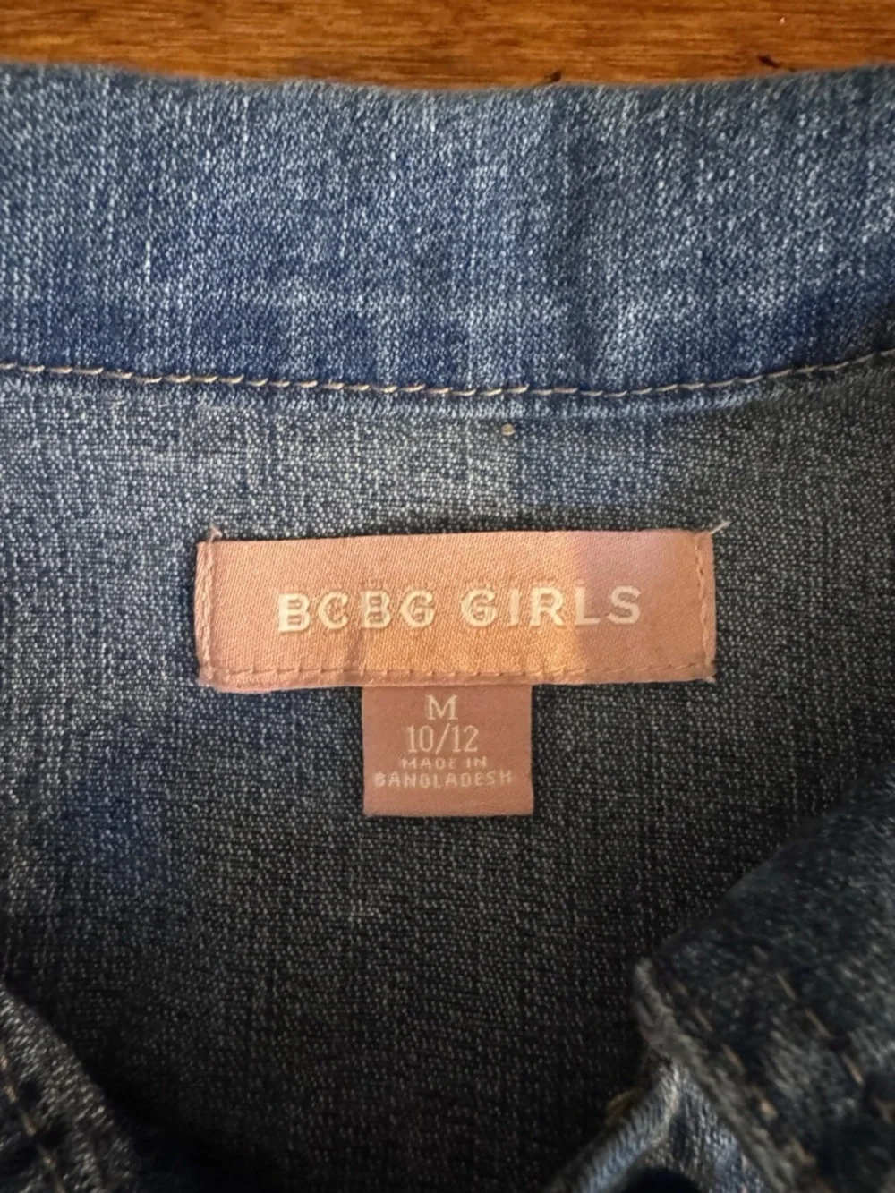 BCBG Girl's Medium (10/12) Medium Wash Button-Front Long Sleeve Jean Jacket